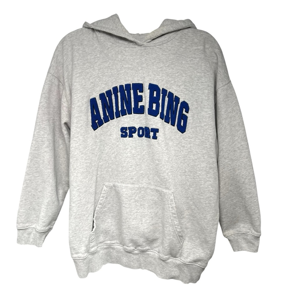 Anine Bing Sport Tyler Hoodie Grey Heather Logo Oversized Sweatshirt Women’s XS - Picture 3 of 13
